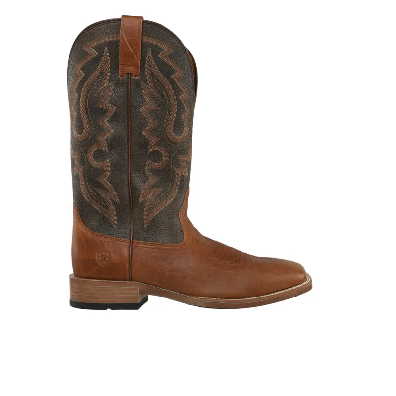 Barton Ultra Rustic Embroidered Pull On Cowboy Square Toe Boots made by Ariat