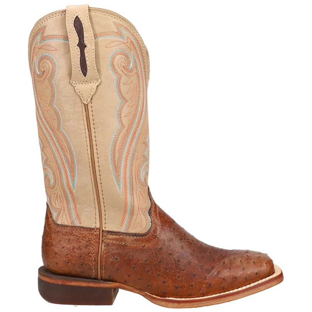 Premium Exotic Full Quill Ostrich Embroidered Square Toe Pull On Cowboy Boots sold by Shoebacca