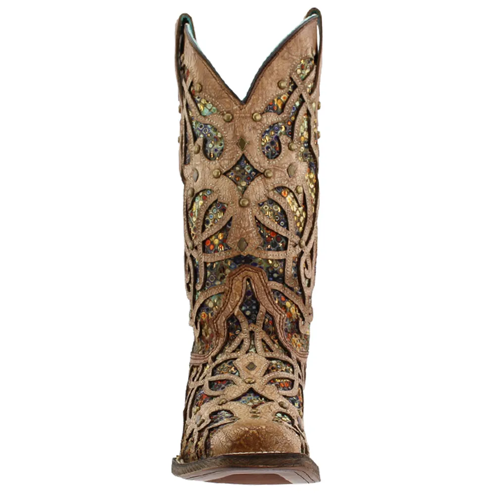 Tooled Inlay Studded Sequins Square Toe Cowboy Boots sold by Shoebacca product image thumbnail 5