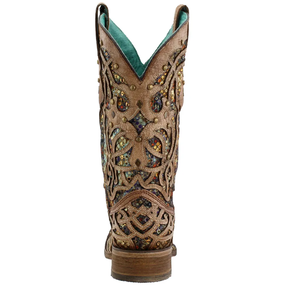 Tooled Inlay Studded Sequins Square Toe Cowboy Boots sold by Shoebacca product image thumbnail 3