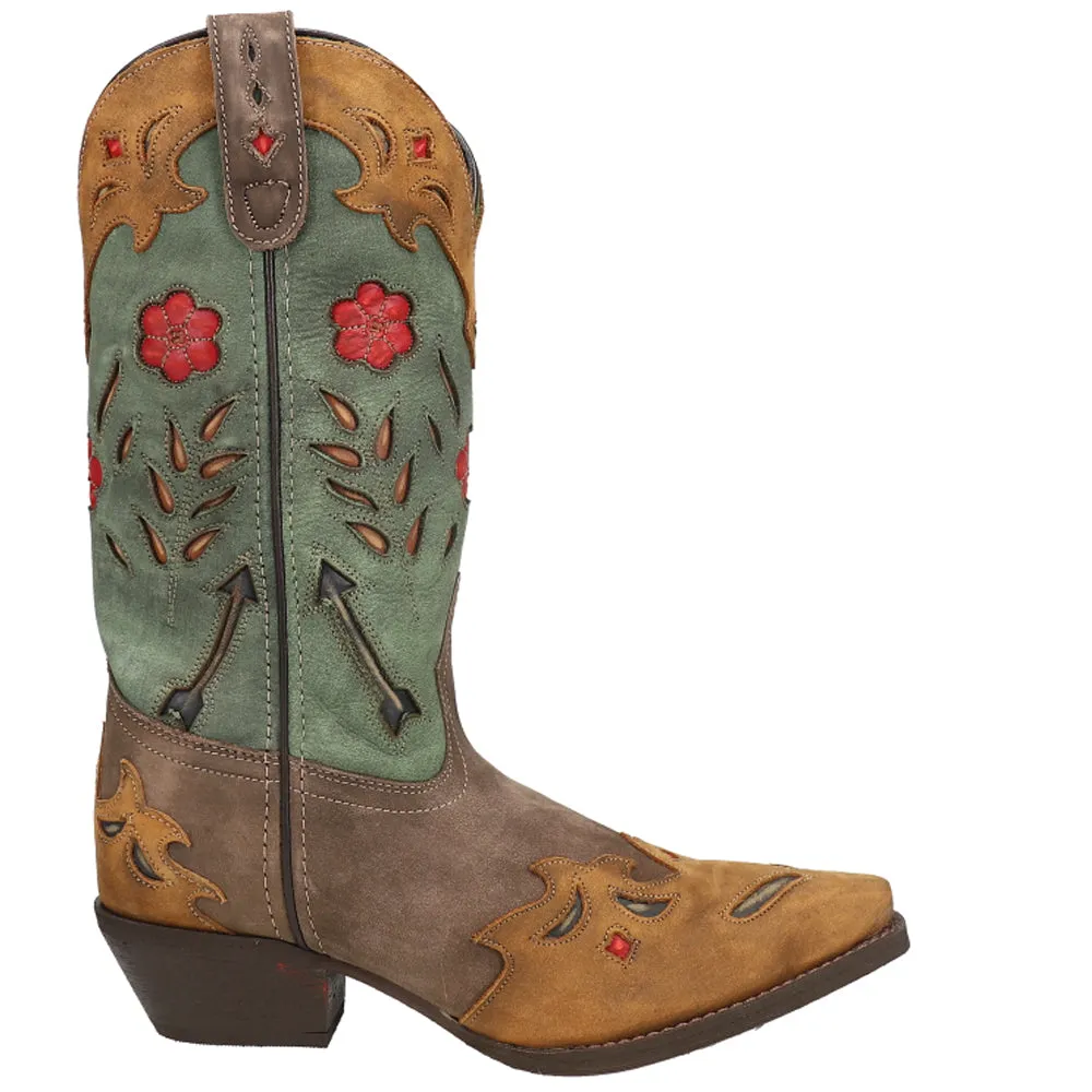 Miss Kate Floral Tooled Inlay Snip Toe Cowboy Boots sold by Shoebacca