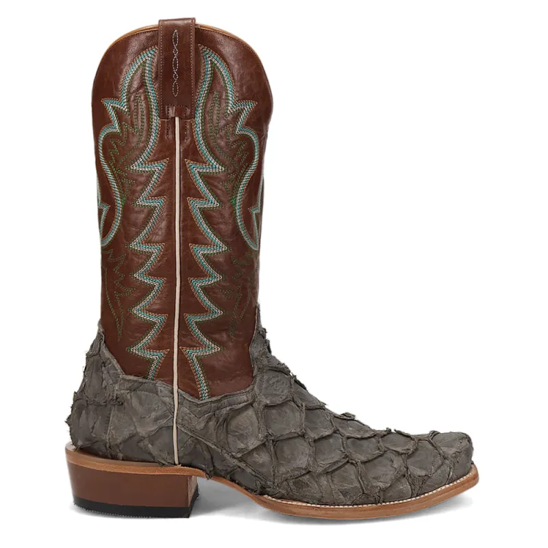 Riggs Pirarucu Embroidered Square Toe Pull On Cowboy Boots made by Shoebacca