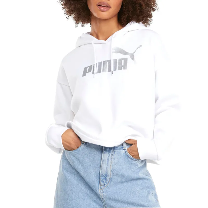 Essentials Cropped Metallic Logo Pullover Hoodie made by Puma