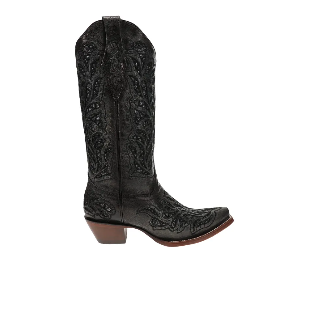Glitter Inlay And Embroidery Snip Toe Cowboy Boots sold by Shoebacca