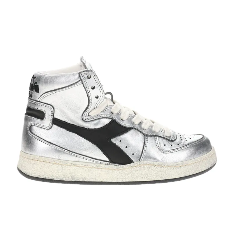 Mi Basket Used Metallic Lace Up Sneakers made by Diadora