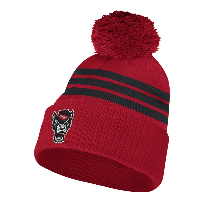 NC State Wolfpack 3-Stripes Cuff Pom Beanie made by Adidas