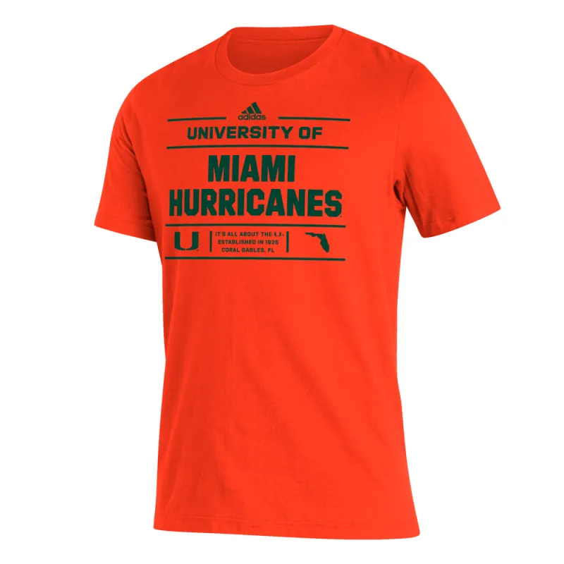 Miami Hurricanes Amplifier Graphic Crew Neck Short Sleeve T-Shirt made by Adidas