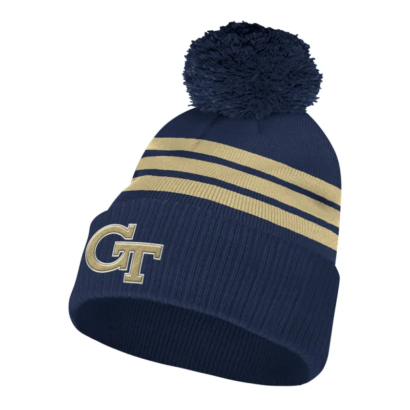 Georgia Tech Yellow Jackets 3-Stripes Cuff Pom Beanie made by Adidas