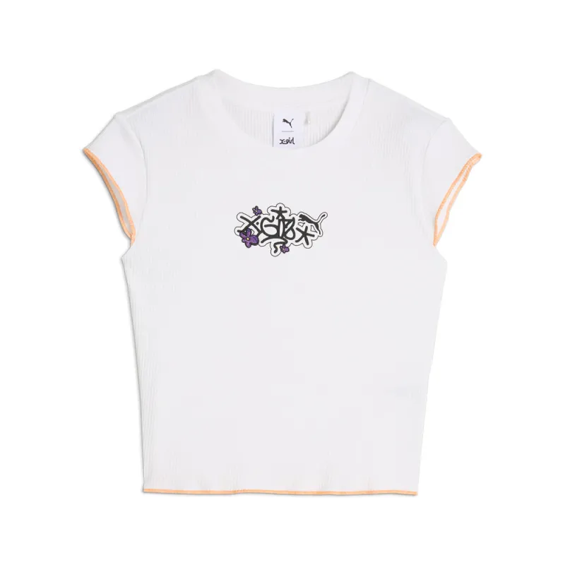 PUMA X X-GIRL Graphic Ribbed Slim Crew Neck Short Sleeve T-Shirt made by Puma
