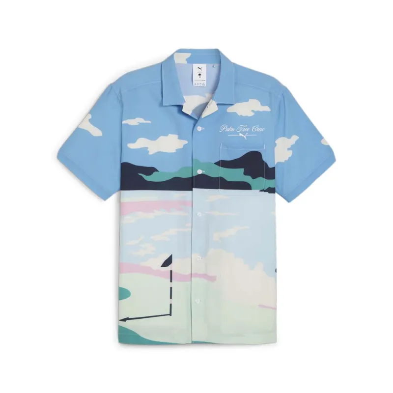 PUMA X PALM TREE CREW Open Graphic Collared Short Sleeve Button Up Shirt made by Puma