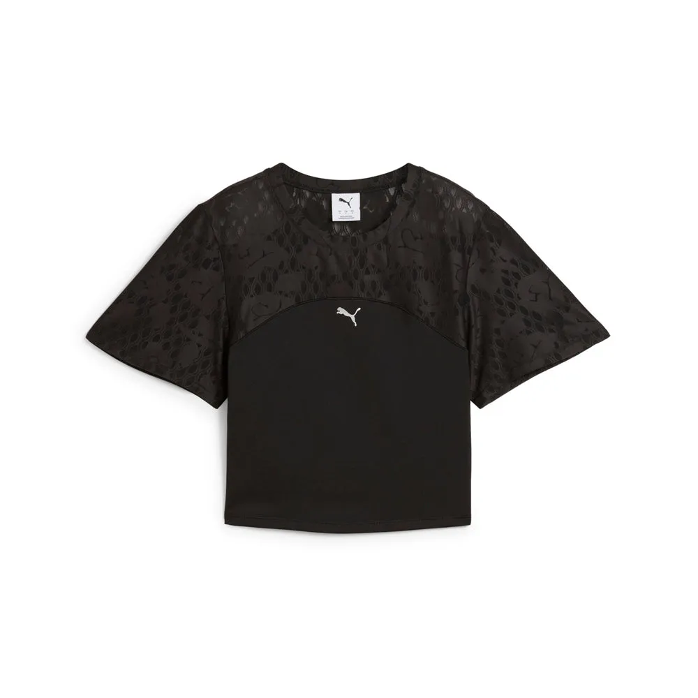 Lace Cropped Crew Neck Short Sleeve T-Shirt sold by Shoebacca