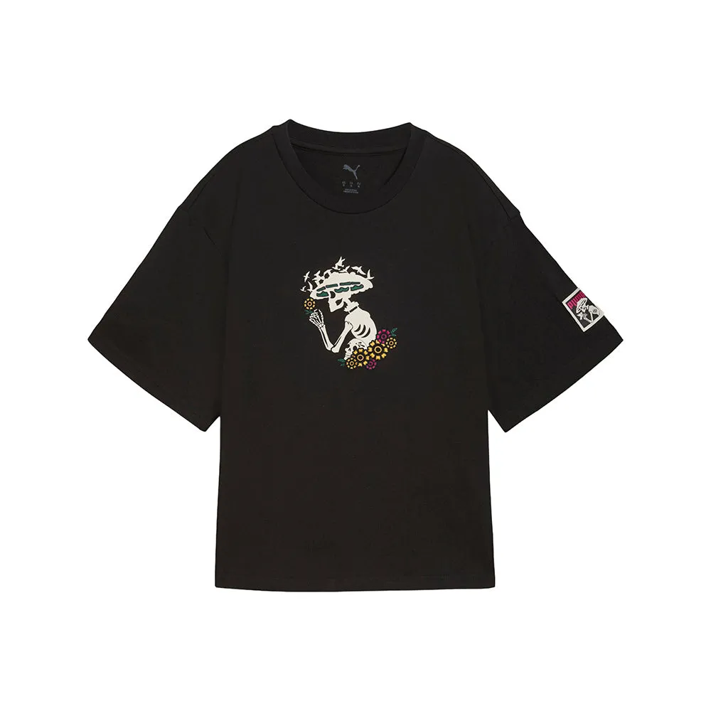Wardrobe Essentials Dia De Muertos Relaxed Crew Neck Short Sleeve T-Shirt sold by Shoebacca
