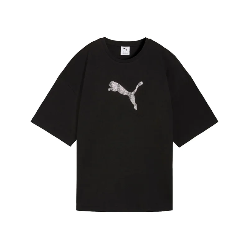 Essentials Graphics Leo Luxe Bedazzled Oversized Crew Neck Short Sleeve T-Shirt made by Puma