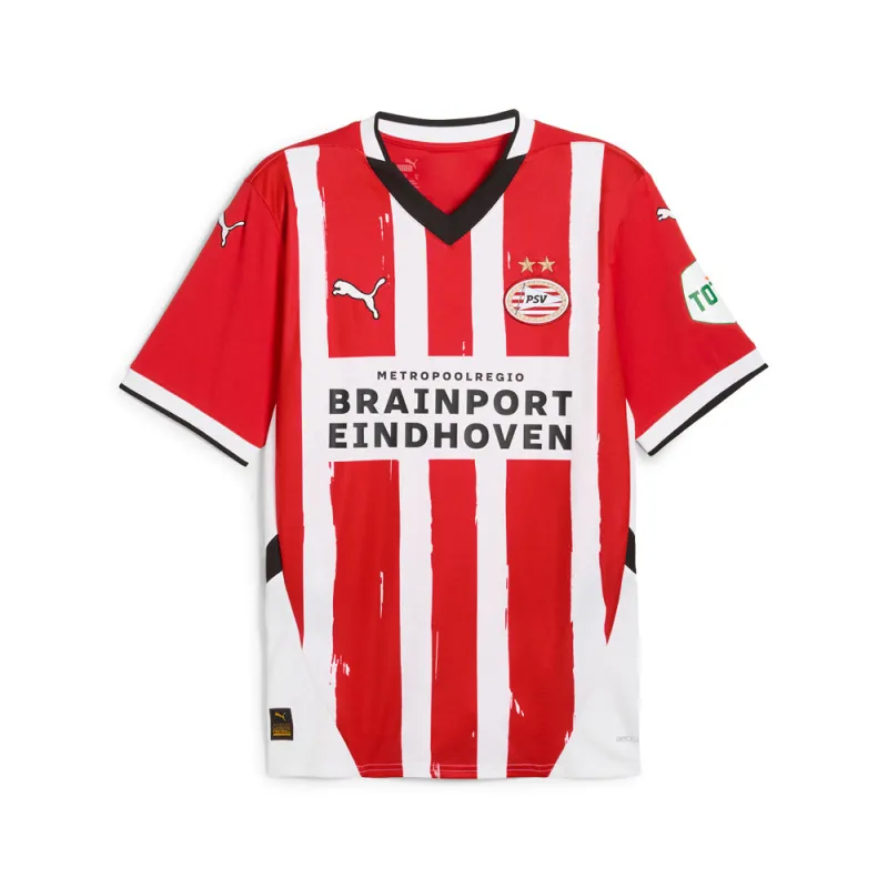 PSV Home Striped V Neck Short Sleeve Replica Jersey made by Puma