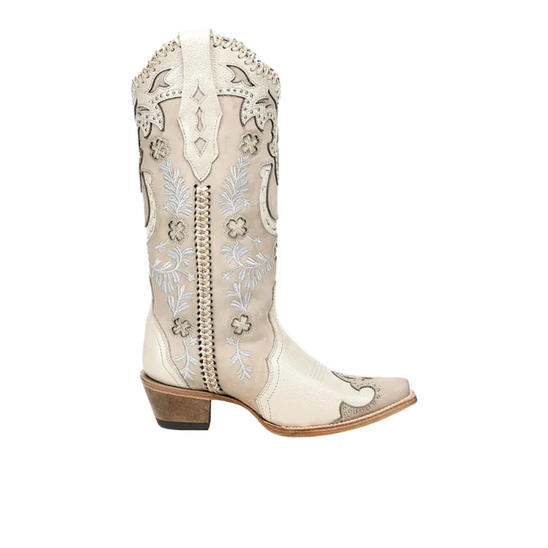 Horseshoe Overlay & Embroidery & Studs & Handwoven Snip Toe Cowboy Boots made by Shoebacca