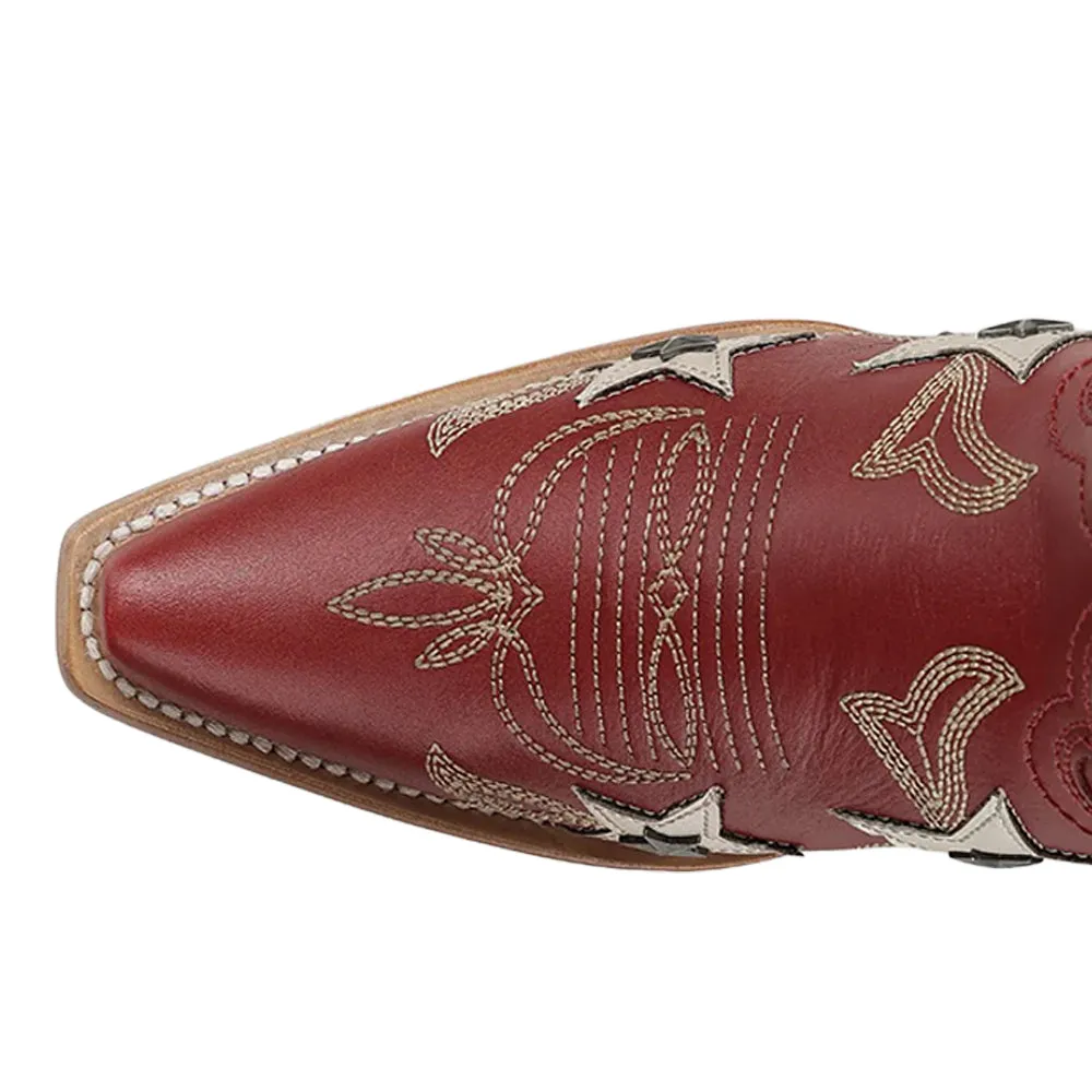 Embroidered Stars Overlay Studs Snip Toe Pull On Cowboy Boots sold by Shoebacca product image thumbnail 4