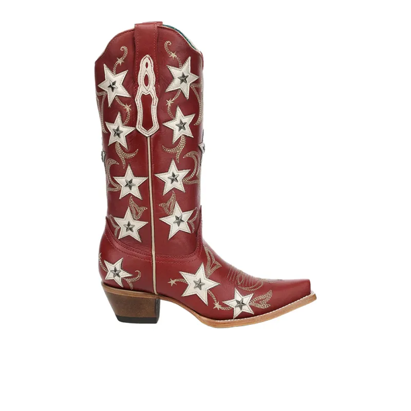 Embroidered Stars Overlay Studs Snip Toe Pull On Cowboy Boots made by Shoebacca