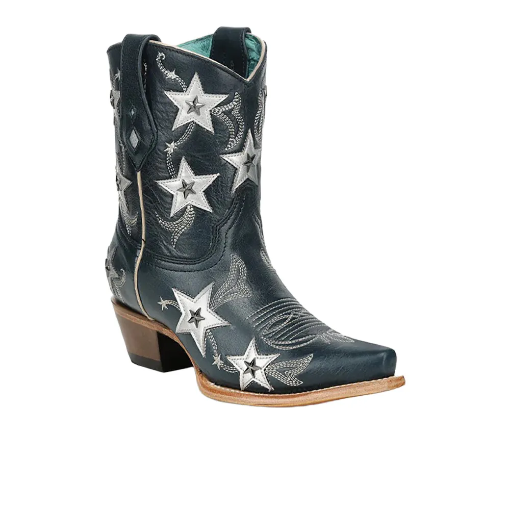 Embroidered Stars Overlay Studs Ankle Snip Toe Pull On Cowboy Booties sold by Shoebacca product image thumbnail 2