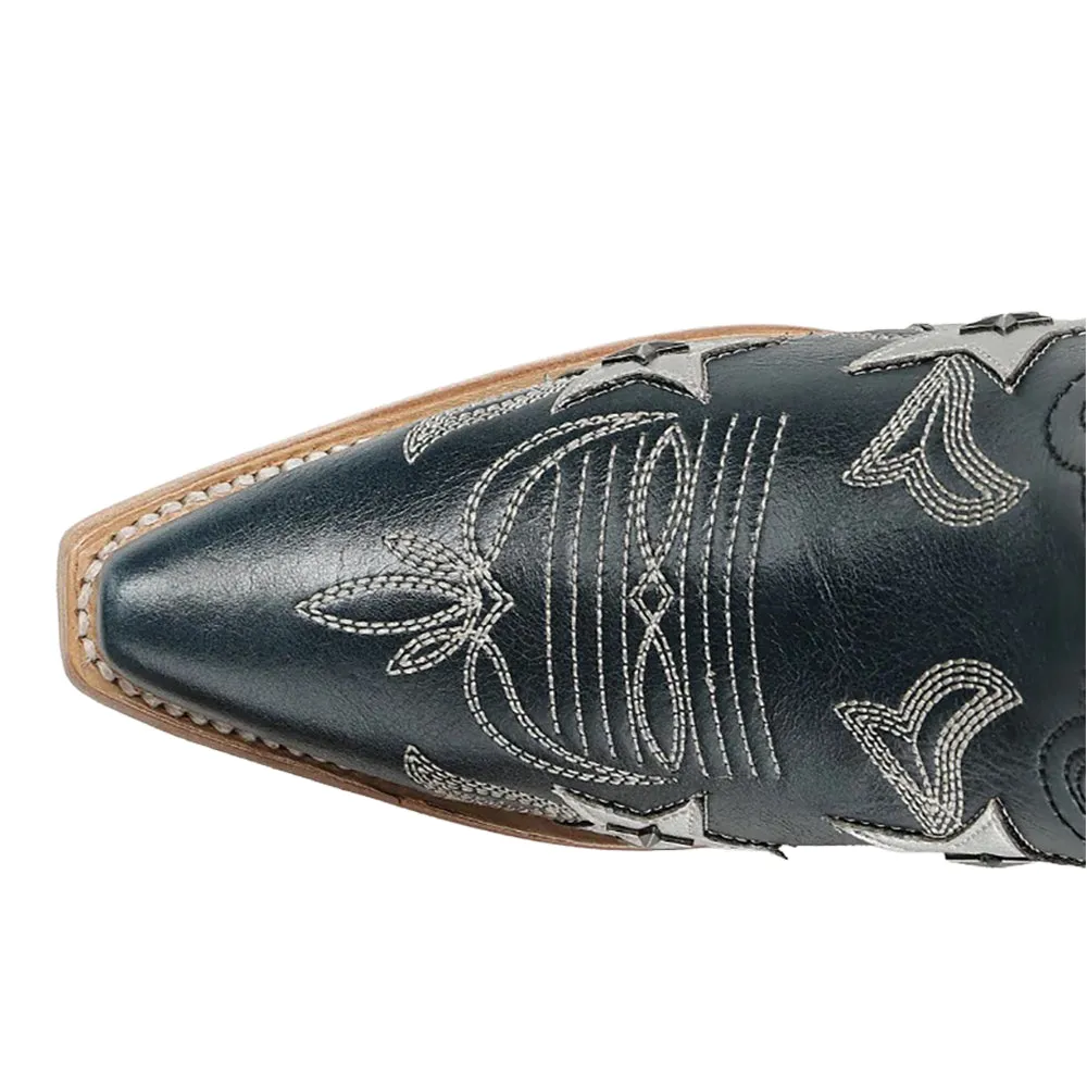 Embroidered Stars Overlay Studs Ankle Snip Toe Pull On Cowboy Booties sold by Shoebacca product image thumbnail 3
