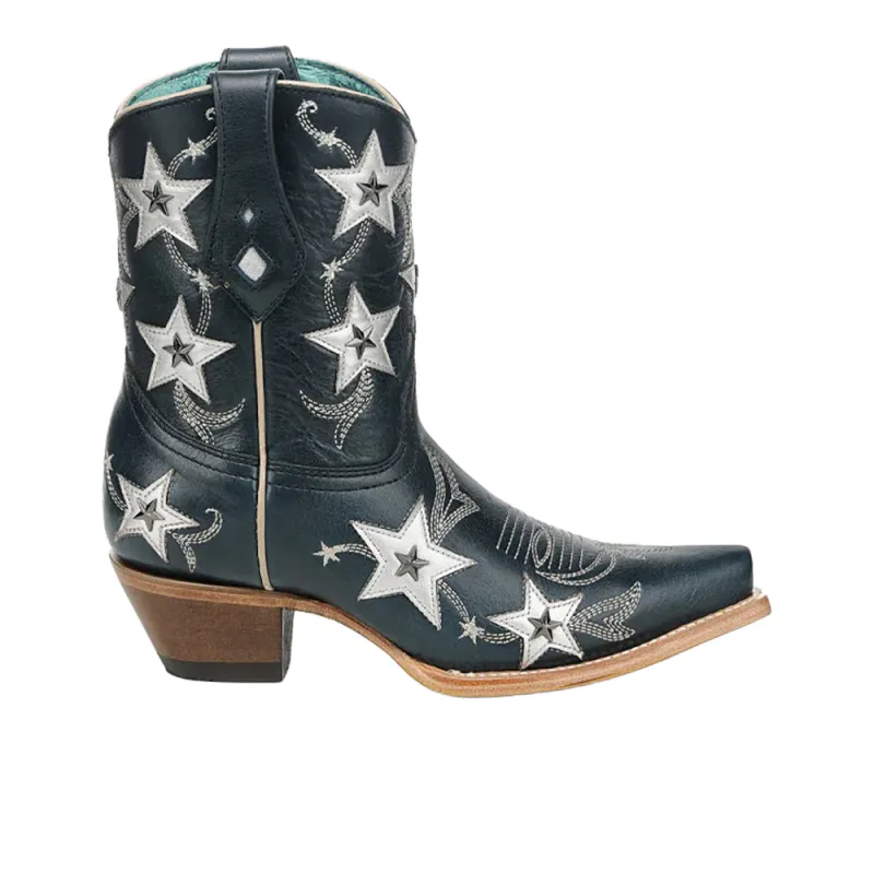 Embroidered Stars Overlay Studs Ankle Snip Toe Pull On Cowboy Booties made by Shoebacca