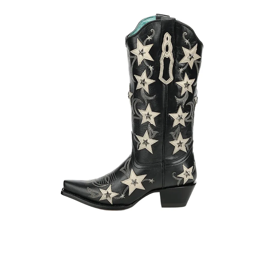 Embroidered Stars Overlay Studs Snip Toe Pull On Cowboy Boots sold by Shoebacca product image thumbnail 3