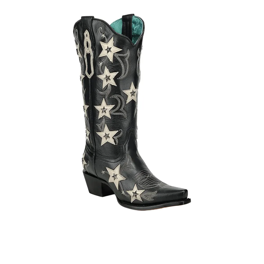 Embroidered Stars Overlay Studs Snip Toe Pull On Cowboy Boots sold by Shoebacca product image thumbnail 2