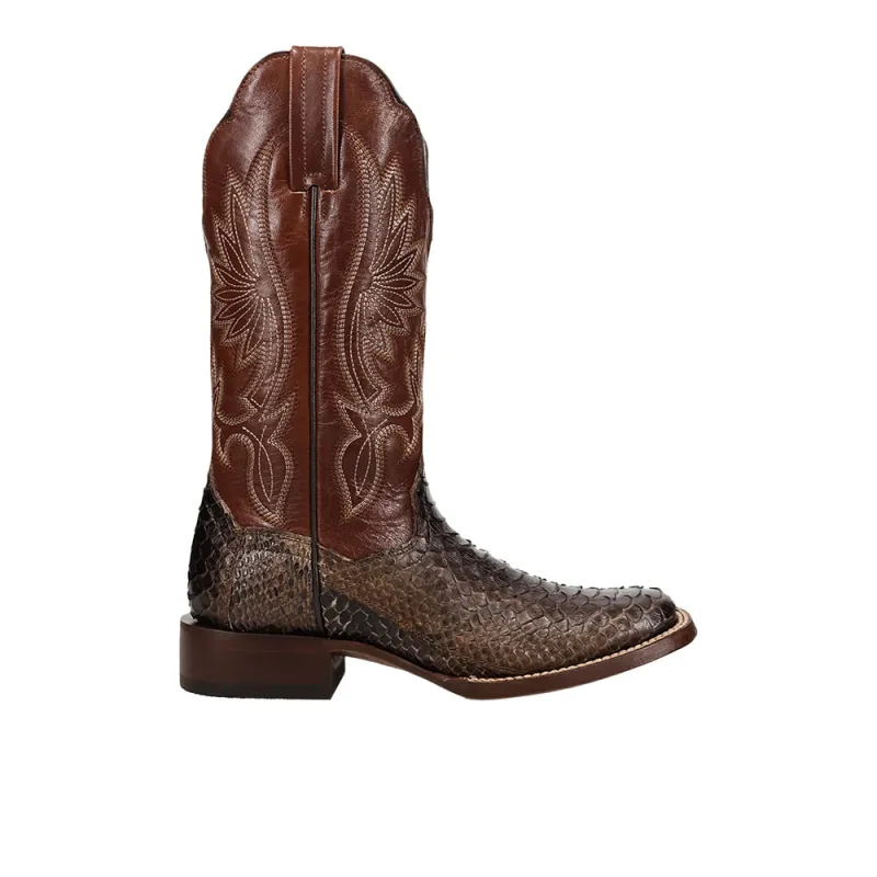 Amara Python Square Toe Pull On Cowboy Boots made by Shoebacca