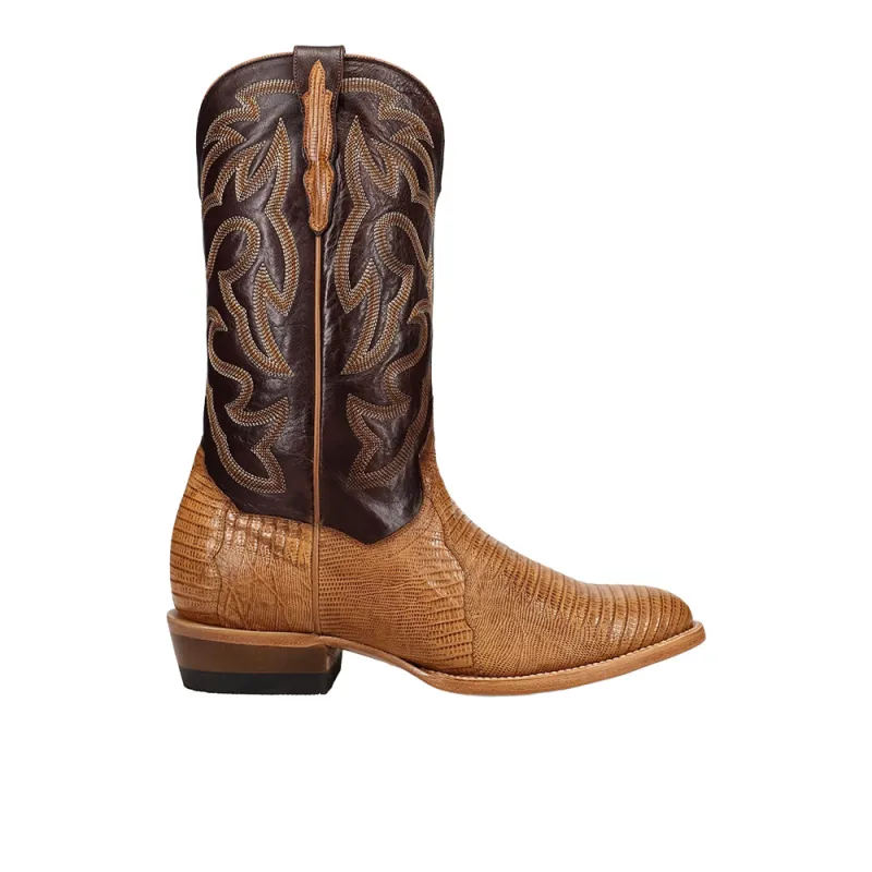 Spurline Teju Lizard Round Toe Pull On Cowboy Boots made by Shoebacca