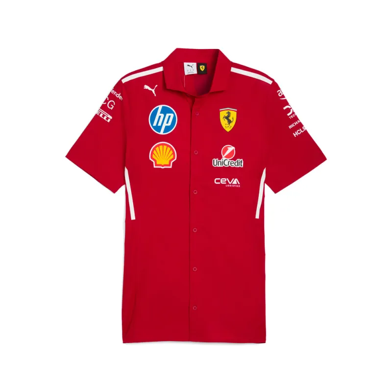 Scuderia Ferrari Team Crew Neck Short Sleeve Button Up Shirt made by Puma