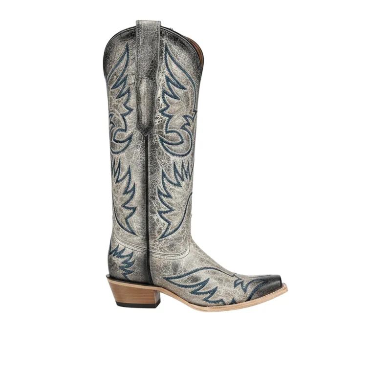 Crackled Embroidered Tall Top Snip Toe Pull On Cowboy Boots made by Shoebacca