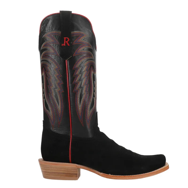 Black Rough Out Narrow Embroidered Square Toe Cowboy Boots made by Shoebacca