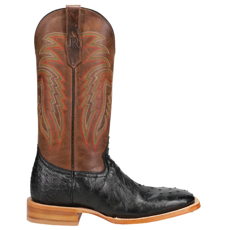 Black Ostrich Wide Square Toe Cowboy Boots made by Shoebacca