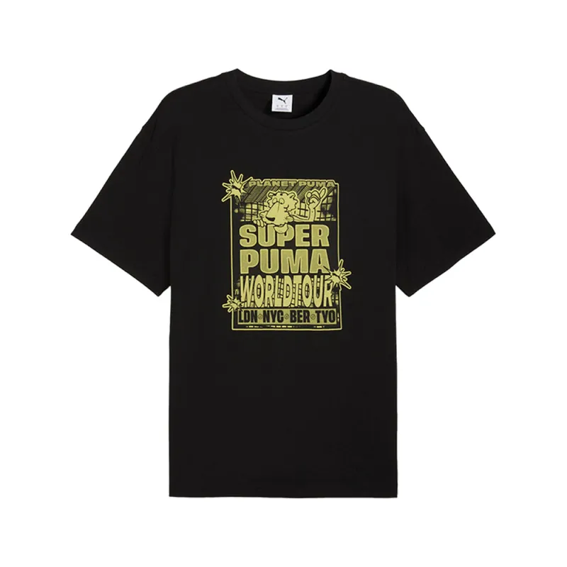 Graphic Super PUMA World Tour Relaxed Crew Neck Short Sleeve T-Shirt made by Puma