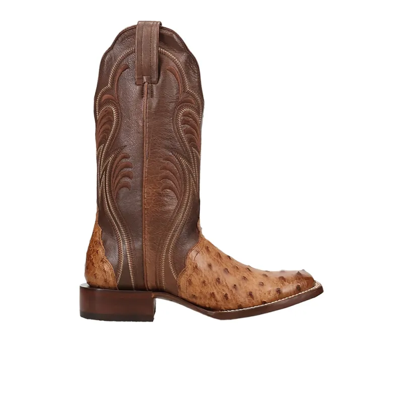 Reese Full Quill Ostrich Square Toe Pull On Cowboy Boots made by Shoebacca