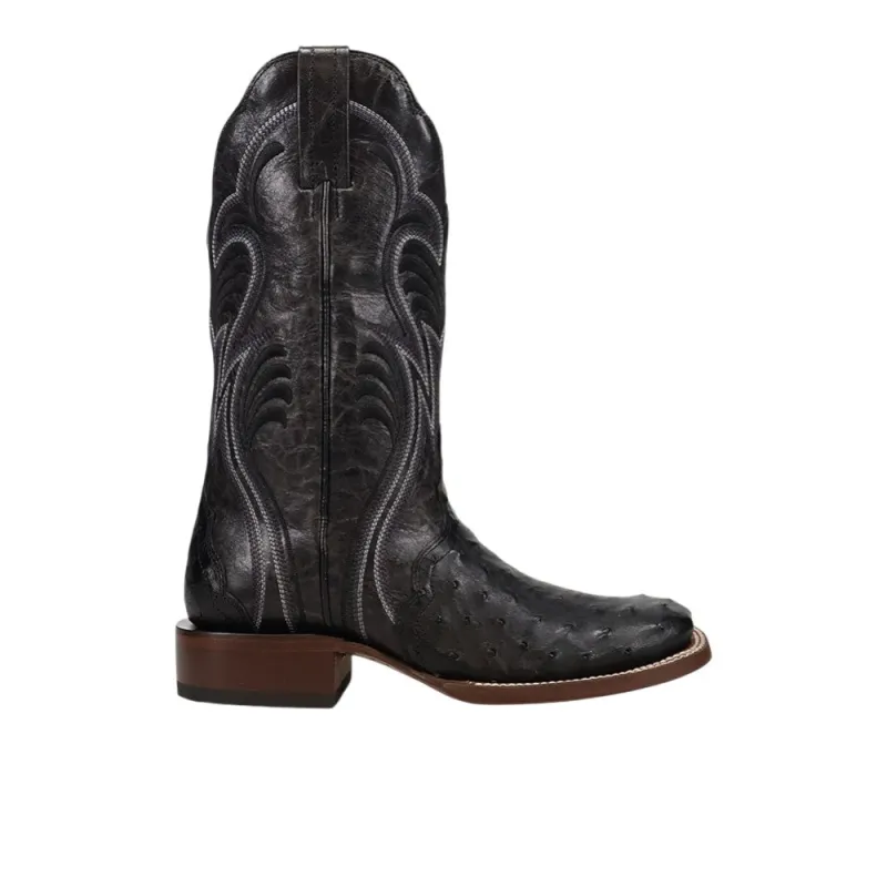 Reese Full Quill Ostrich Square Toe Pull On Cowboy Boots made by Shoebacca