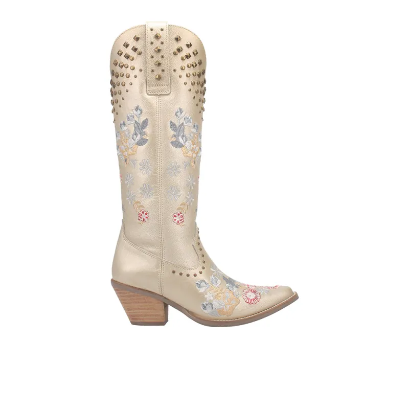 Poppy Floral Embroidered Metallic Studded Snip Toe Pull On Cowboy Boots made by dingo