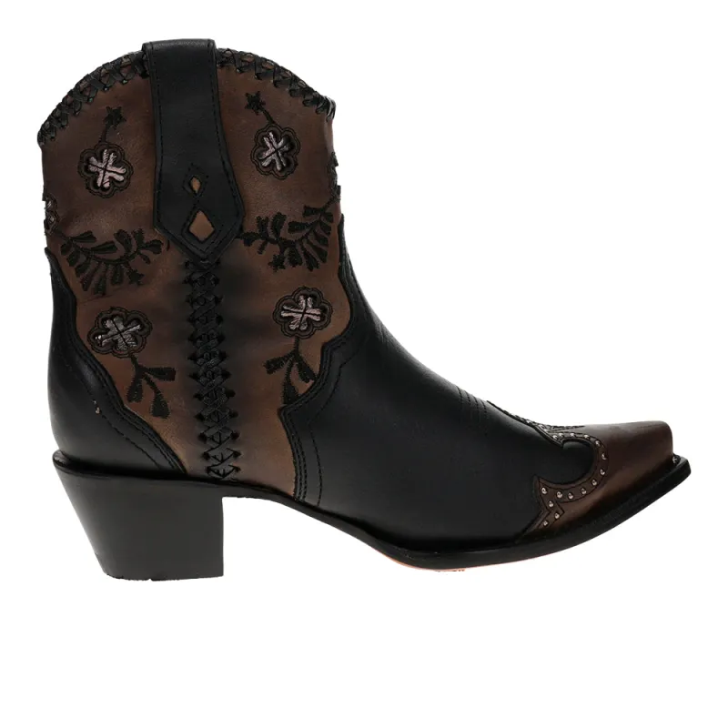 Clover Overlay Embroidered Studs Handwoven Ankle Snip Toe Pull On Cowboy Booties made by Shoebacca