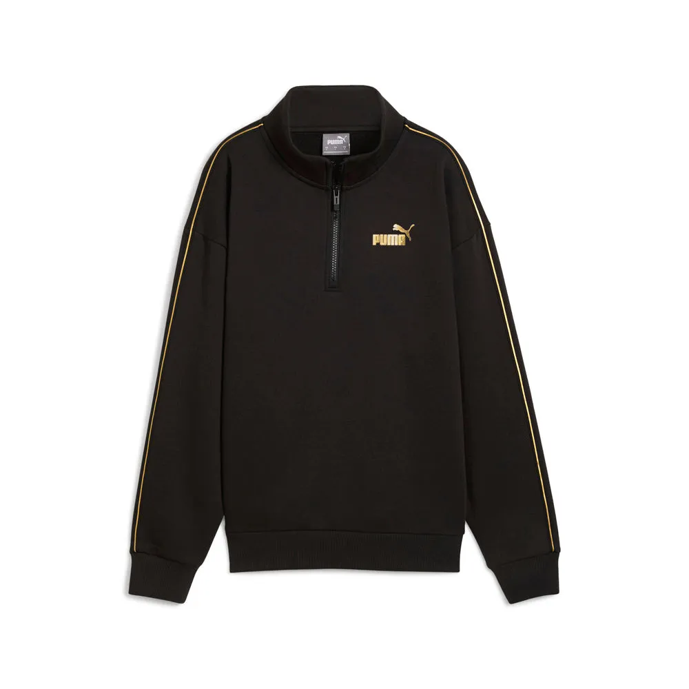 Essentials Tape Minimal Gold Mock Neck Long Sleeve Quarter Zip Pullover sold by Shoebacca