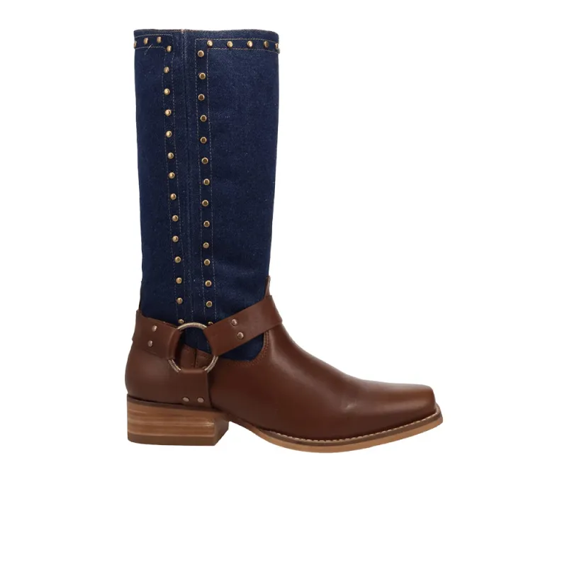 True Blue Leather Square Toe Pull On Boots made by dingo