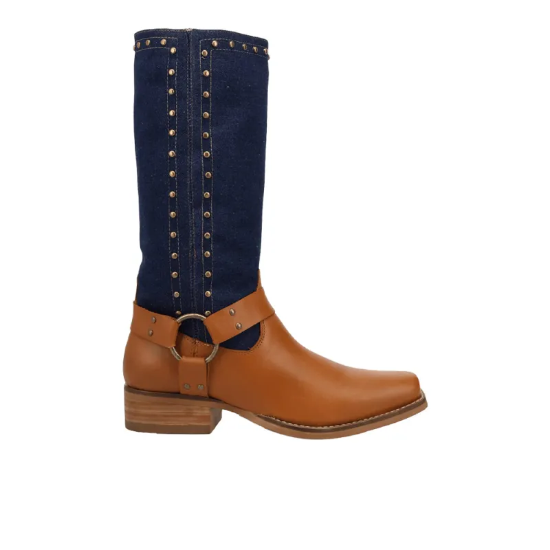 True Blue Leather Square Toe Pull On Boots made by dingo