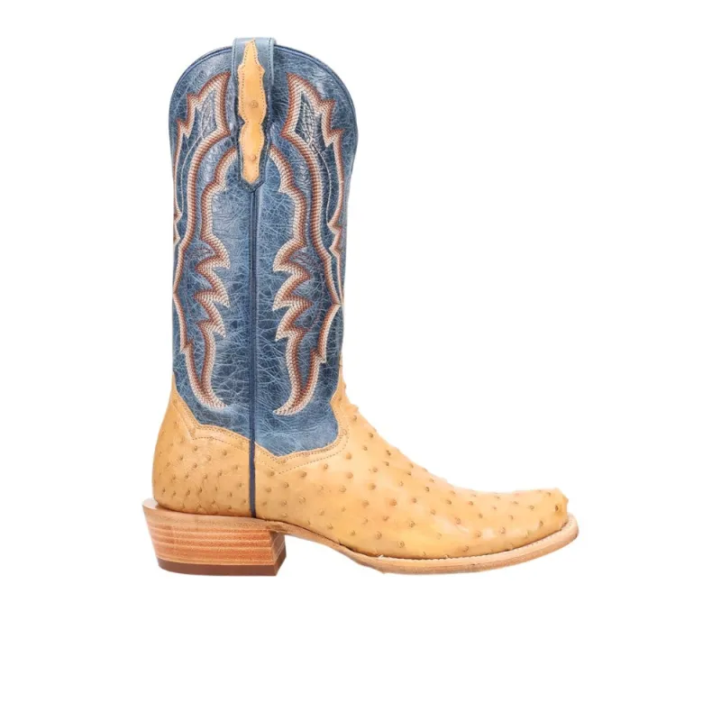 Brady Full Quill Ostrich Embroidered Pull On Square Toe Cowboy Boots made by Shoebacca