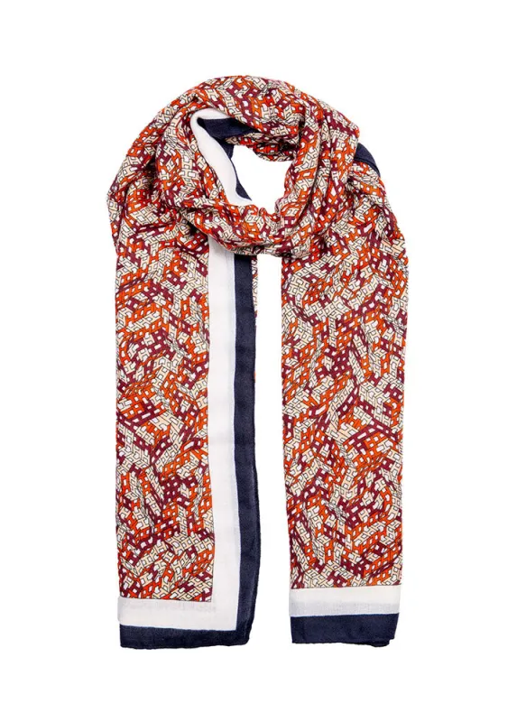 Women’s Small Geometric Print Lightweight Scarf with Border made by Dents Gloves