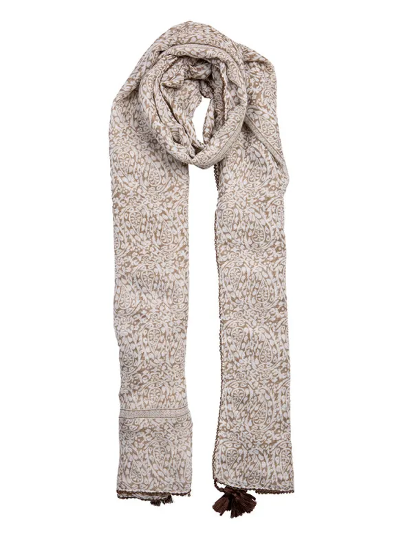 Women’s Paisley Print Lightweight Scarf with Crochet Trim and Tassels sold by Dents Gloves