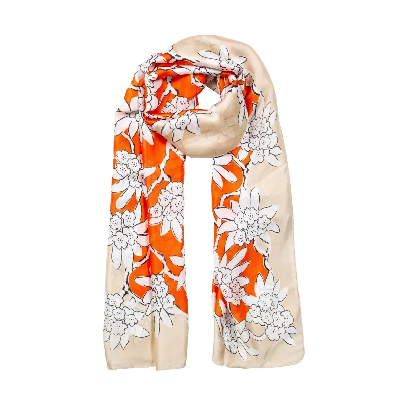 Women’s Floral Print Silk-Like Lightweight Scarf with Border sold by Dents Gloves