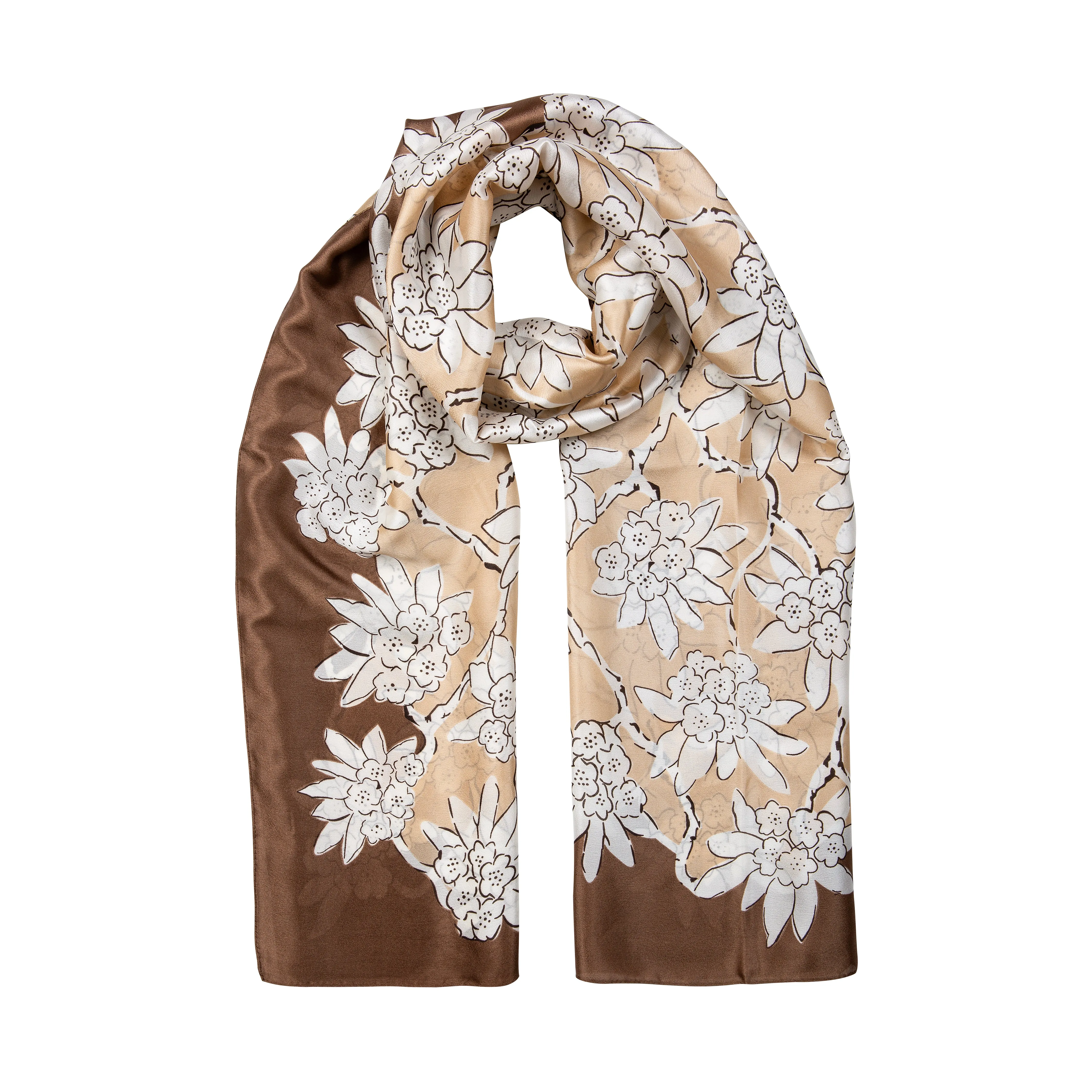Women’s Floral Print Silk-Like Lightweight Scarf with Border sold by Dents Gloves product image thumbnail 3