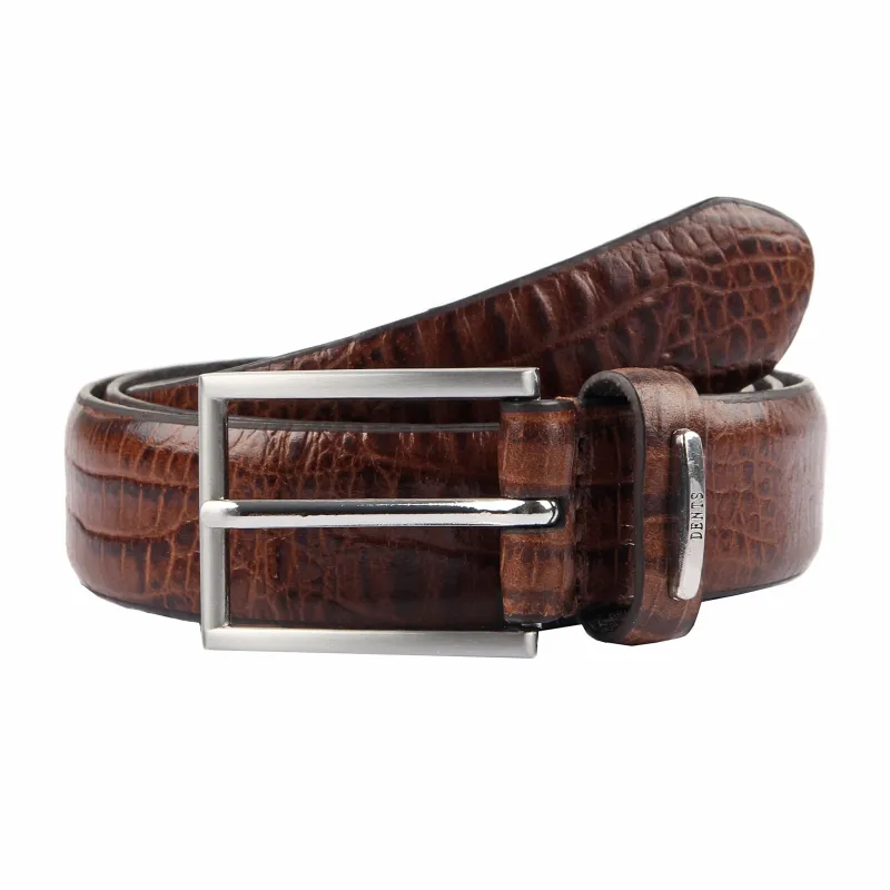 Men's Lined Crocodile-Print Leather Belt with Satin Nickel Buckle sold by Dents Gloves