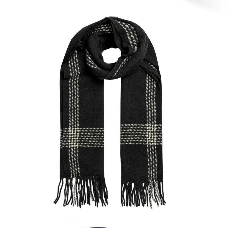 Men's Scarf with Contrast Stripe Border and Tassels sold by Dents Gloves