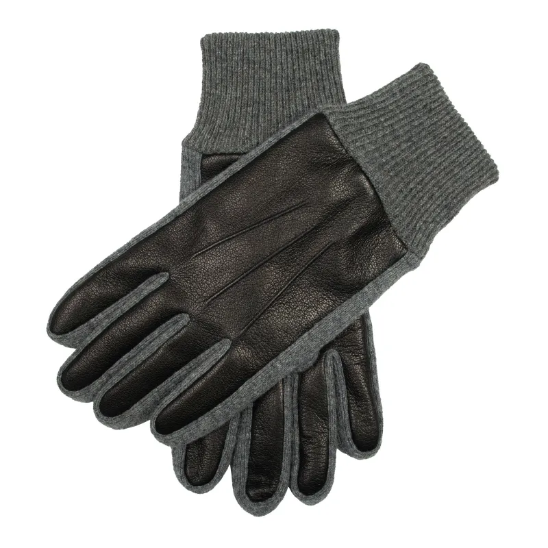Men's Three-Point Fleece-Lined Imitation Deerskin Leather Gloves with Knitted Cuffs sold by Dents Gloves