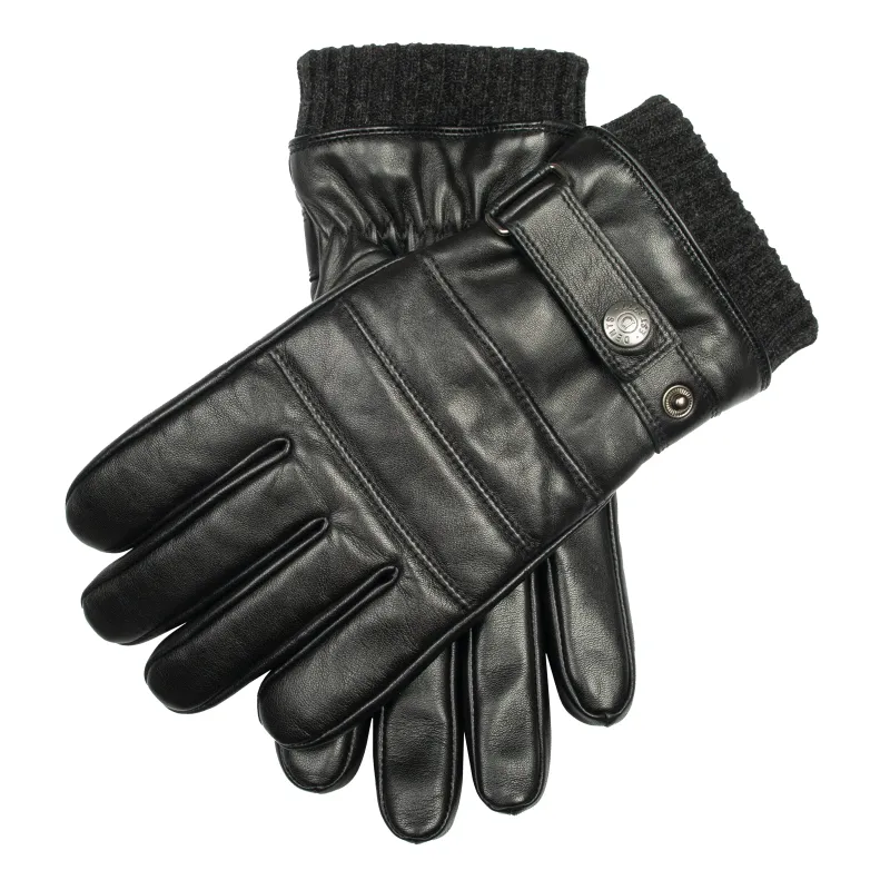 Men's Water-Resistant Faux Fur-Lined Leather Gloves with Stitch Detail and Knitted Cuffs sold by Dents Gloves