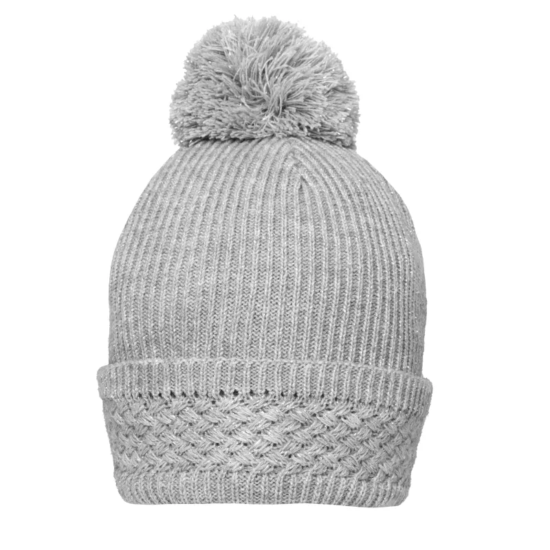 Women's Ribbed Knit Bobble Hat with Metallic Yarn and Yarn Pom Pom sold by Dents Gloves